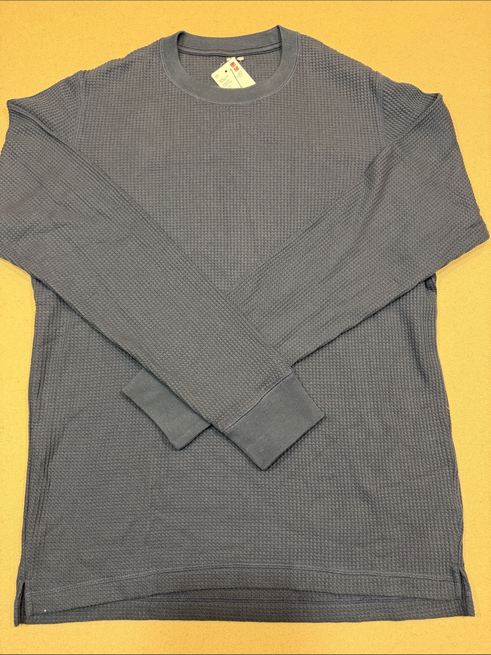 Uniqlo Men's Long Sleeve Waffle Crew in Slate Blue